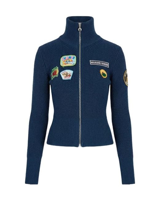 MARINE SERRE Blue Deadstock Scout Patches Cardigan