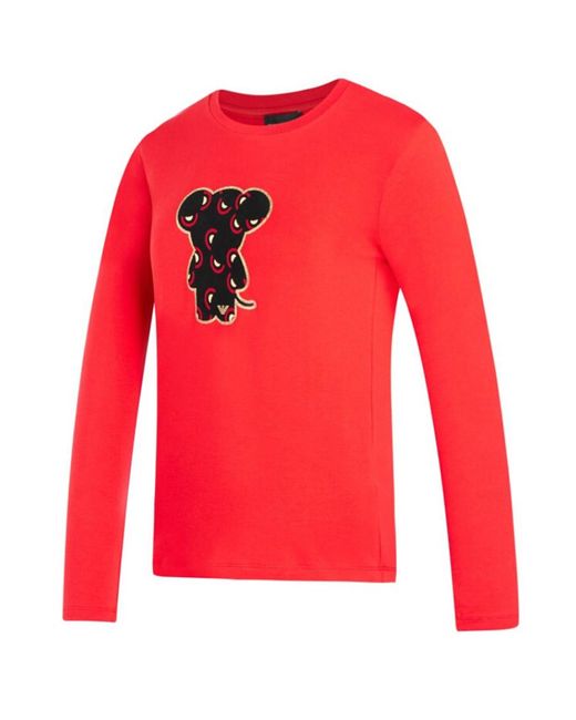 Emporio Armani Red T-Shirt With Round Neck And Long Sleeves