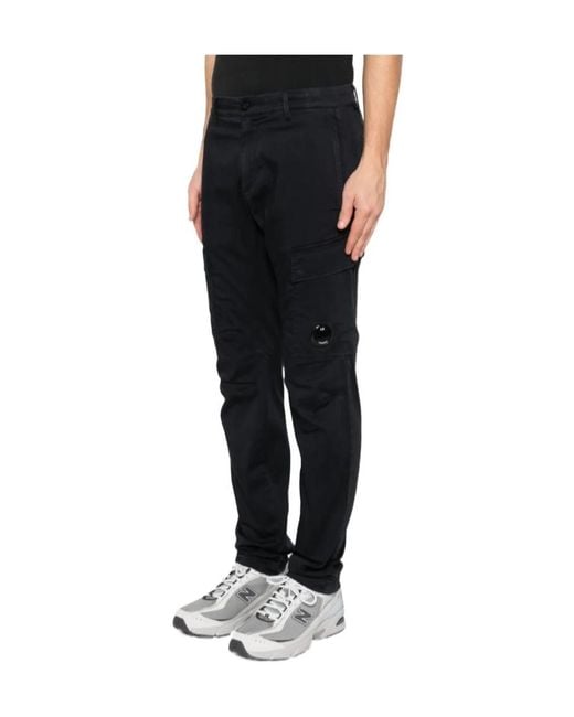 C P Company Black Stretch Sateen Regular Cargo Pants for men