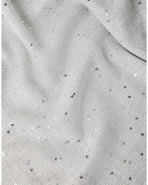 Brunello Cucinelli Gray Fringed Sequin Detailing Scarf