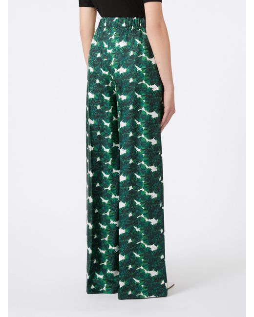 Max Mara Green Printed Silk Trousers