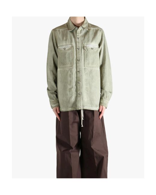 Rick Owens Green Button-Up Denim Shirt for men