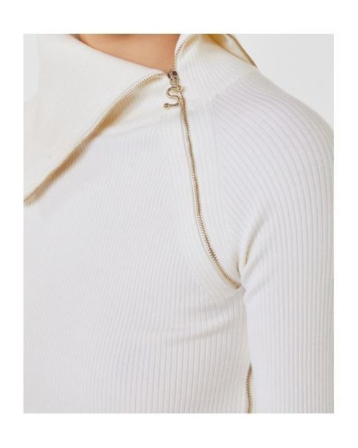 Sportmax White Pinna Zip-Detailed Jumper