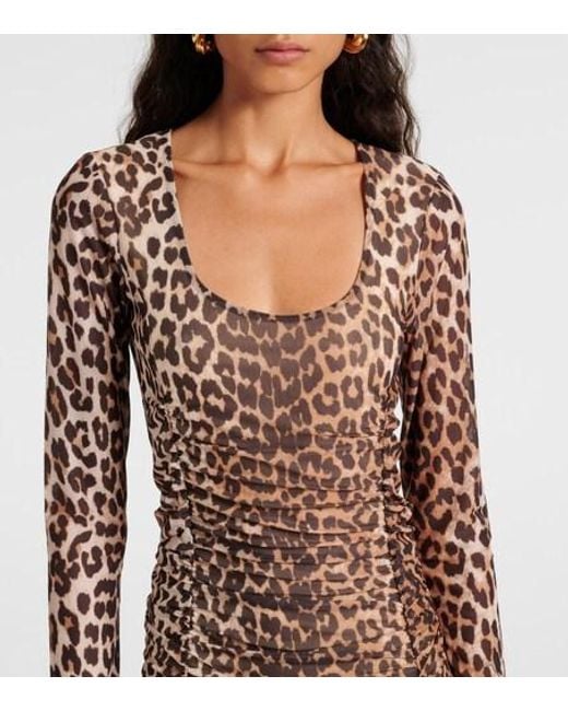 Ganni Natural Leopard-Print Cotton Minidress