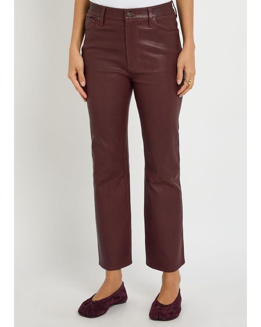 FRAME Brown The Reboot Crop Bootcut Leather Trousers