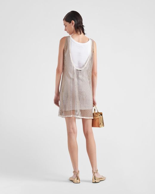 prada rhinestone embroidered mesh mini-dress Prada Rhinestone Embroidered Mini Dress - Crystal