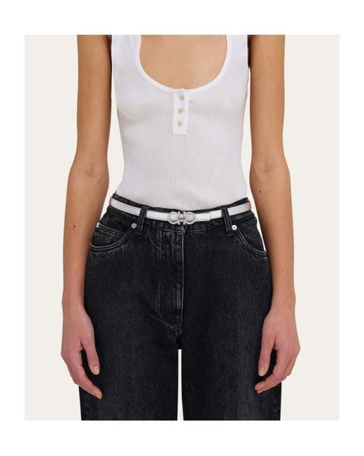 Ferragamo White Ferragamo Reversible Gancini Belt
