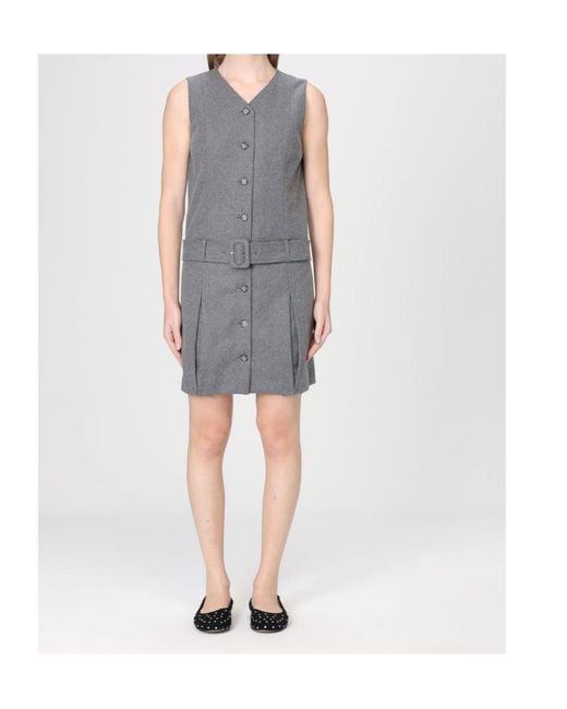 A.P.C. Gray Belted Buttoned Dress