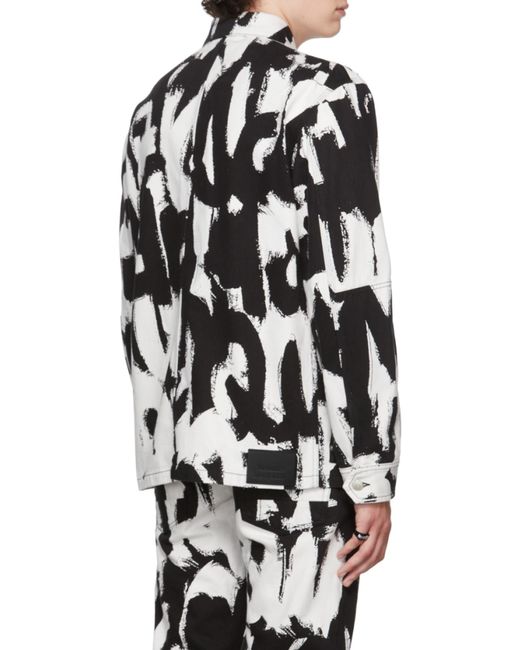 McQueen Black Text Print Denim Jacket for men