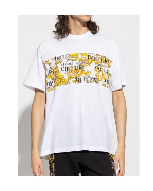 Versace Jeans White Couture Logo Printed Crewneck T-Shirt for men