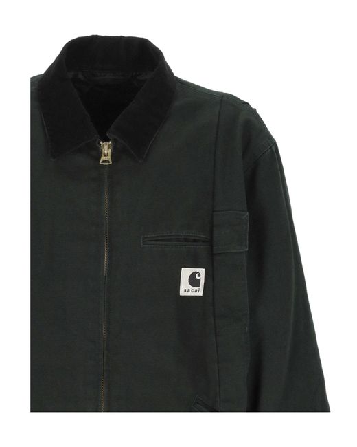Sacai Black X Carhartt Logo Patch Zip-Up Jacket for men