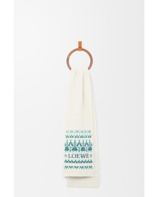 Loewe White Fairisle-Pattern Embellished Scarf