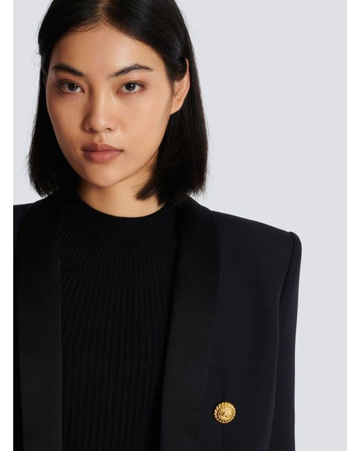 Balmain Black Wool Cropped Blazer