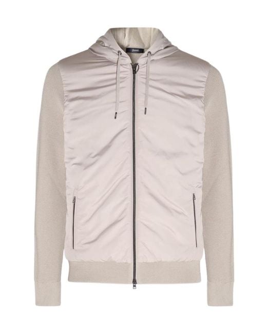 Herno Brown Panelled Hooded Bomber Jacket for men