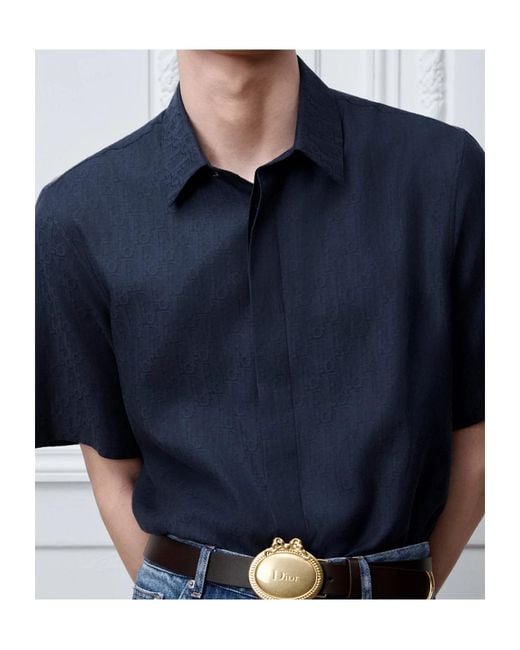 Dior Blue Oblique Short-Sleeved Shirt for men