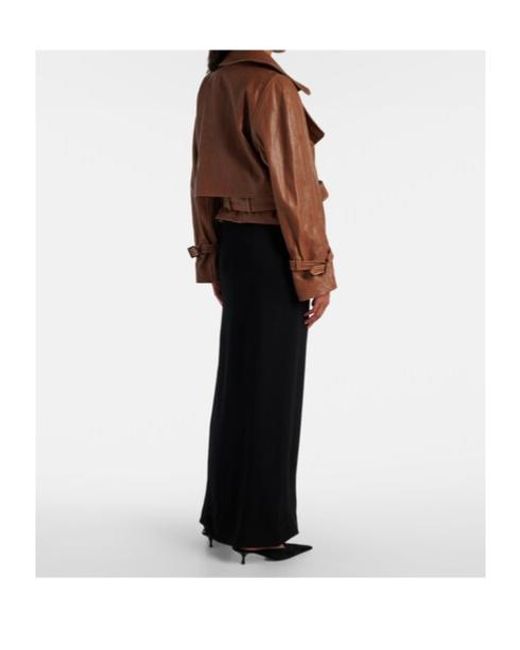 Nour Hammour Brown Hatti Cropped Leather Biker Jacket