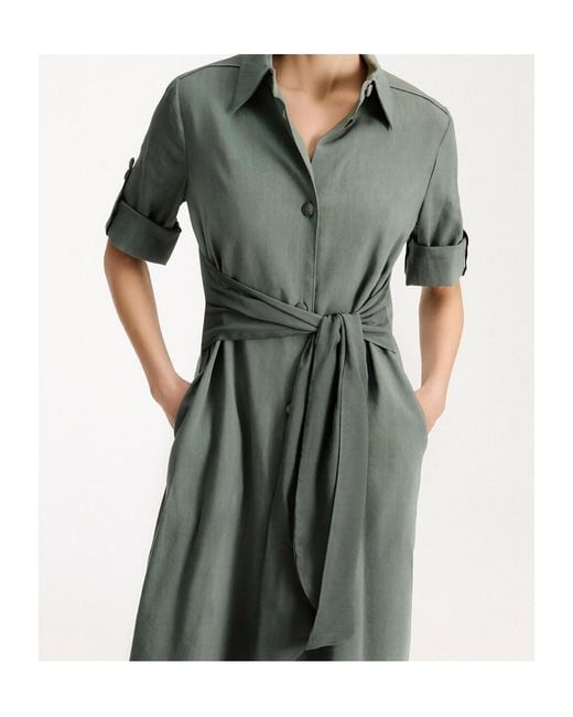 Marella Green Stretch Linen And Viscose Shirt Dress