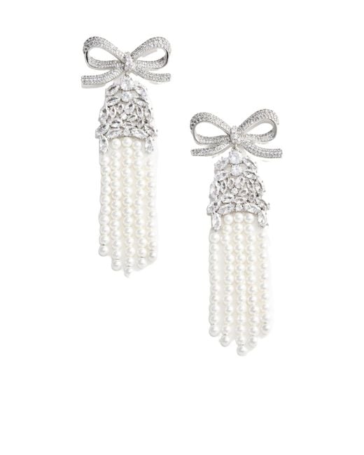 Self-Portrait White Bow Embellished Droplet Earrings