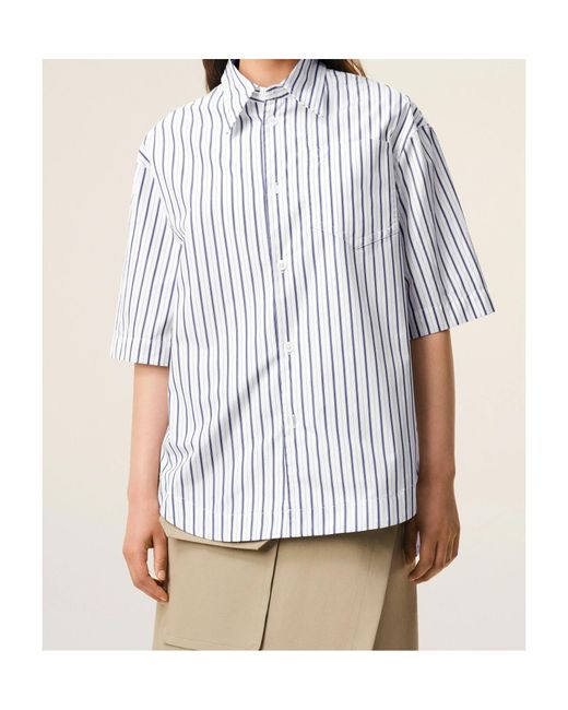 AMI White Striped Short Sleeved Shirt for men