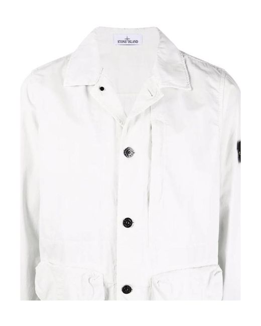 Stone Island White Logo-Patch Button-Fastening Jacket for men