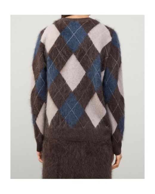 Lisa Yang Blue Margy Argyle-Pattern Crewneck Sweater