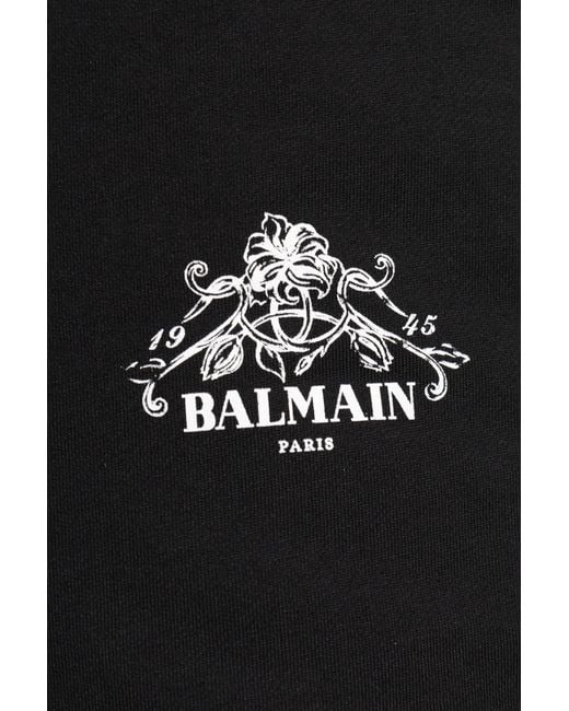 Balmain Black Logo Print Drawstring Shorts for men