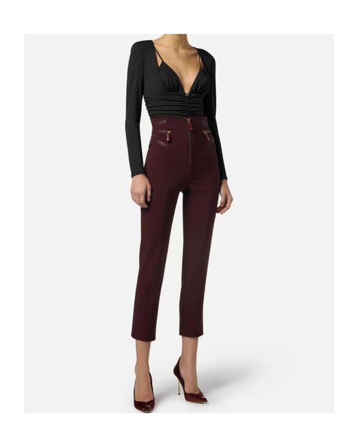 Elisabetta Franchi Black Draped Crêpe Jersey Bodysuit