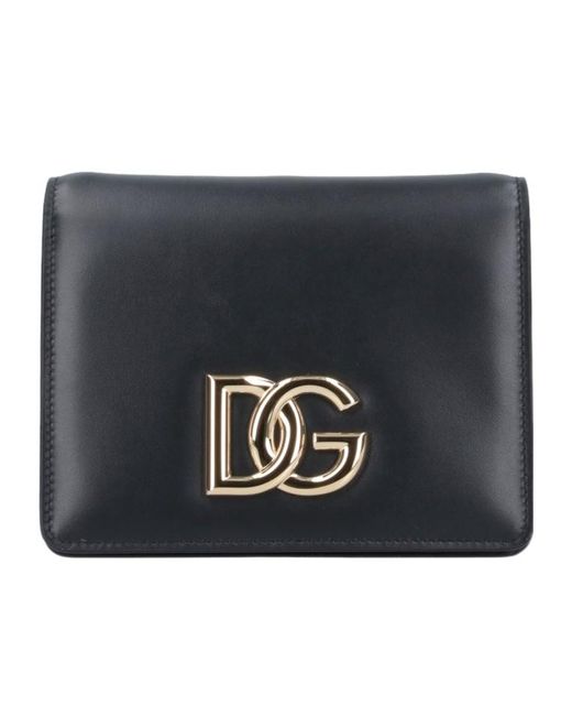 Dolce & Gabbana Black Logo-Plaque Foldover Top Crossbody Bag
