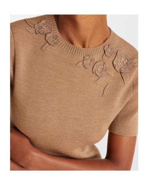 Oscar de la Renta Brown Foxgloves Wool-Blend Midi Dress