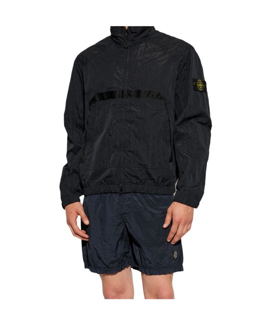 Stone Island Blue Logo Patch Zip-Up Jacket for men