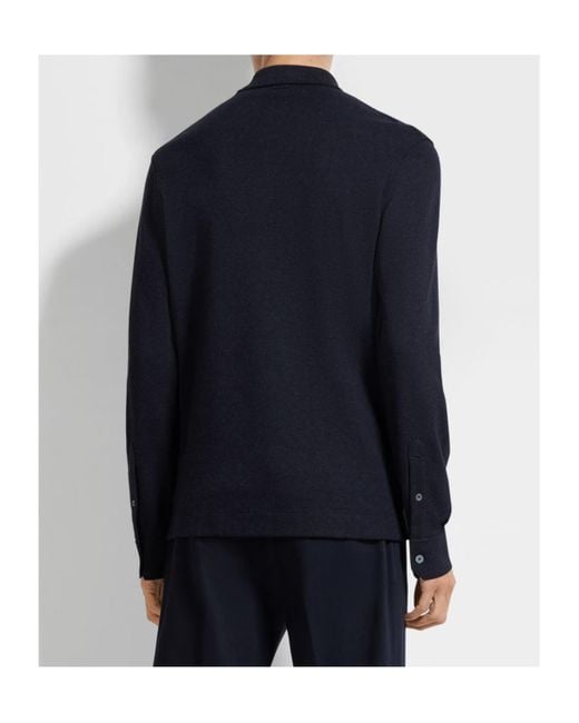 Zegna Blue Long-Sleeve Polo Shirt for men