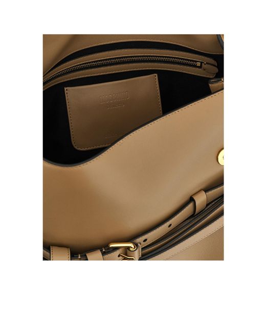Moschino Natural Logo Embossed Shoulder Bag