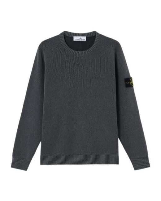 Stone Island Blue Ribbed Crew Neck Knitted Sweater for men