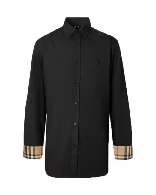 Burberry Black Logo Embroidered Button-Up Shirt for men