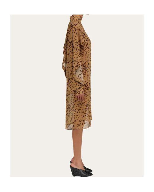 Ferragamo Brown Silk Dress With Orchid Print