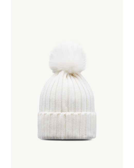 Moncler White Pom Pom Embellished Beanie