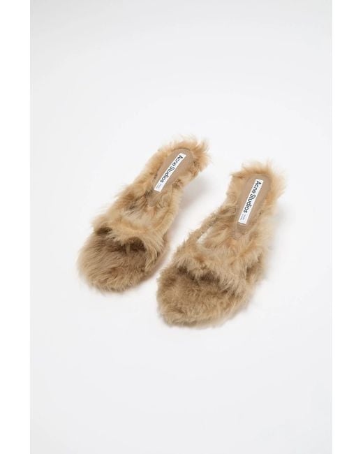 Acne Natural Furry Kitten Heel Sandals