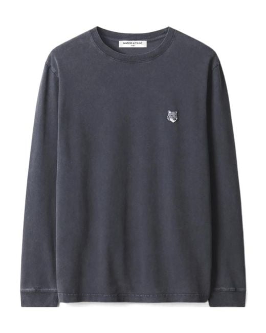 Maison Kitsuné Blue Maison Kitsuné Fox Head Patch Long-Sleeved T-Shirt for men
