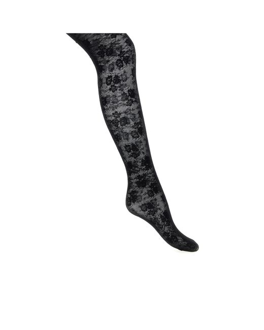 Valentino Black Floral-Lace Tights