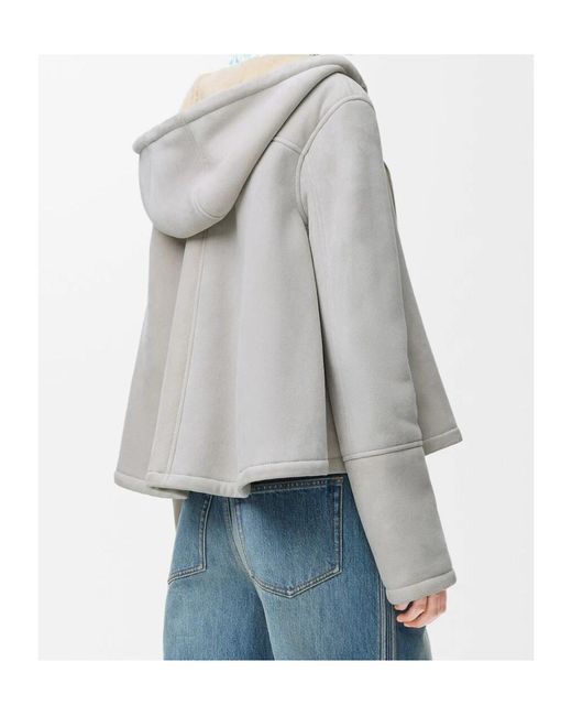 Loewe Gray Leather Hooded Jacket