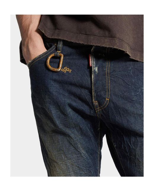 DSquared² Blue Dark Desert Dust Wash Cool Guy Distressed Jeans for men