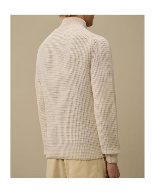 C P Company Natural Zip-Front Waffle-Knit Cardigan for men