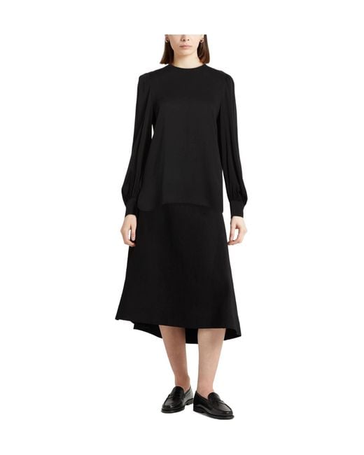 Max Mara Black Solid-Color Satin Long-Sleeved Top