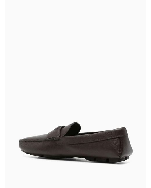 Prada Brown Triangle-Logo Loafers for men