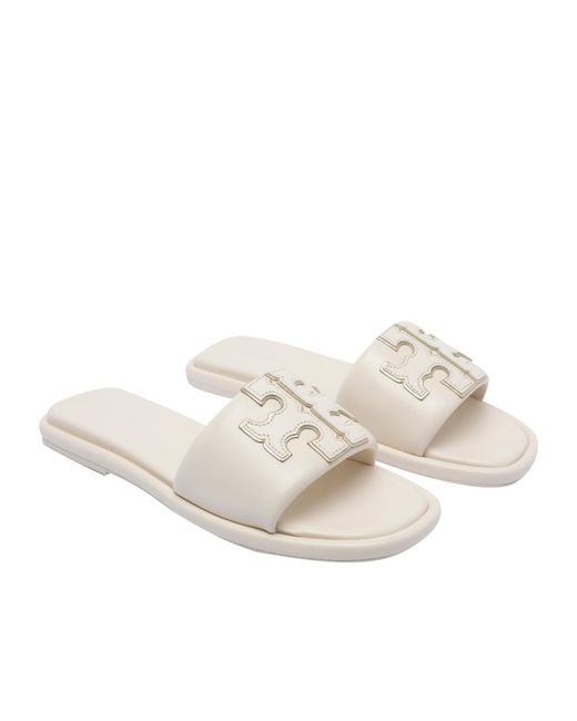 Tory Burch White Double T Sport Slides
