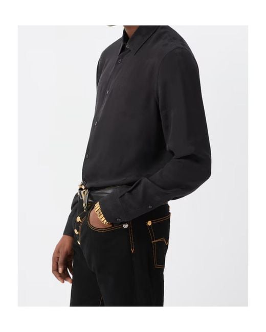 Versace Black Jacquard Silk Crêpe Satin Silk Shirt for men
