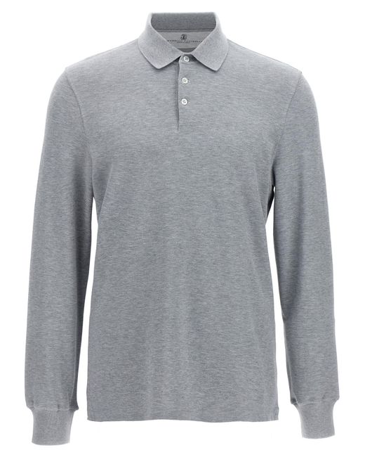 Brunello Cucinelli Gray Long Sleeved Buttoned Polo Shirt for men