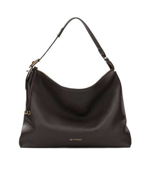 Etro Black Logo-Lettering Grained-Leather Shoulder Bag