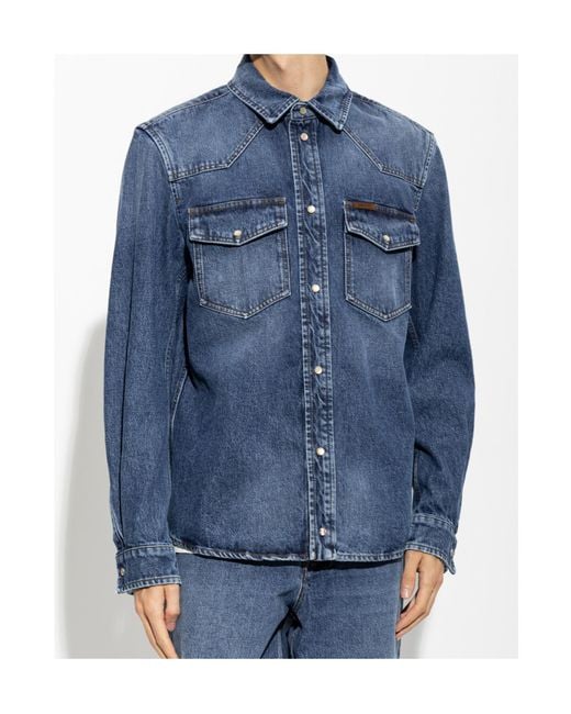 Moncler Blue Denim Shirt Jacket for men