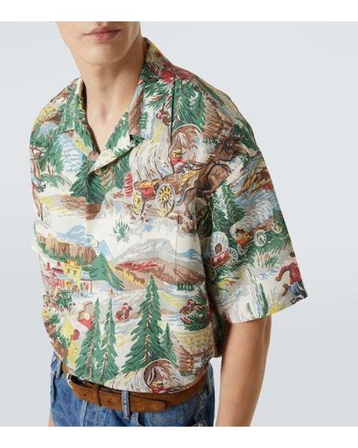 Visvim Green Crosby Printed Silk-Blend Bowling Shirt for men